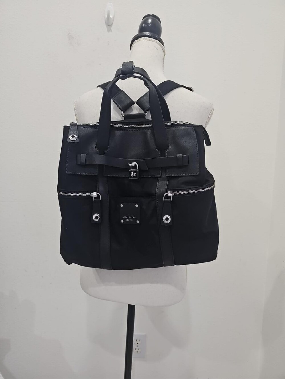 Henri Bendel Jetsetter convertible backpack featuring silver-tone hardware Black - Picture 2 of 16